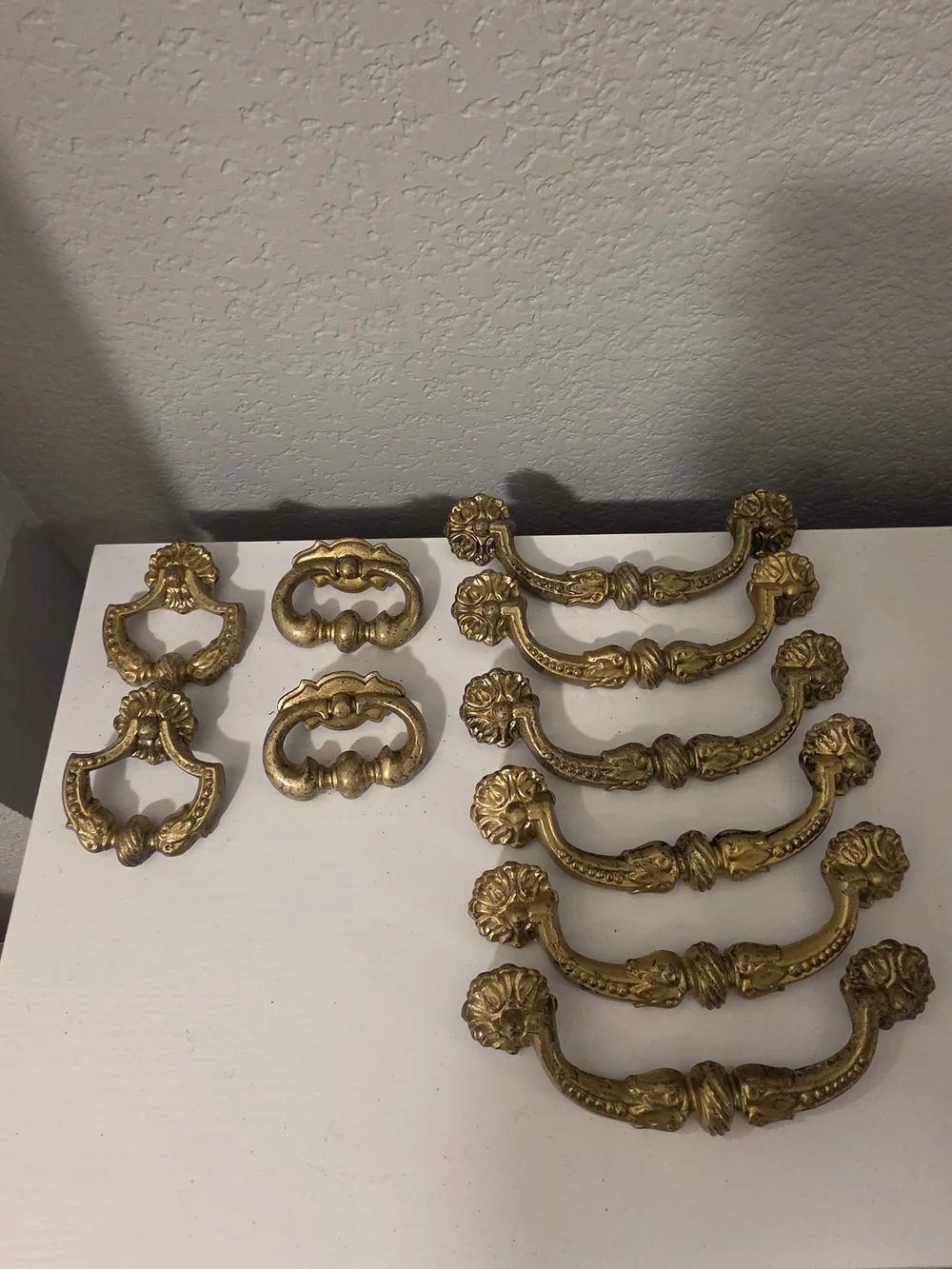 Ornate Gold/Brass Drawer Pulls and Drop Handles - Set